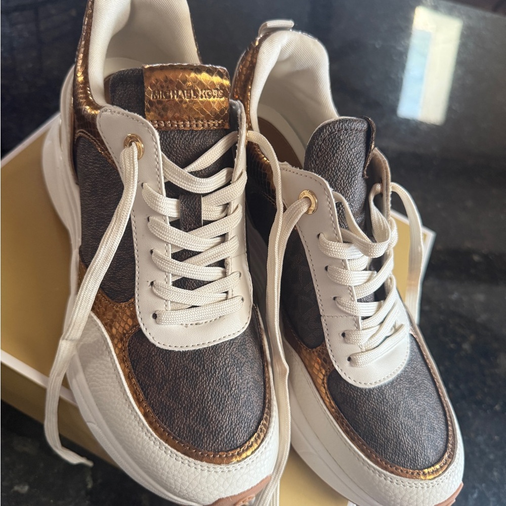 Michael Kors Gold and Brown Athletic Shoes with Luxurious Design